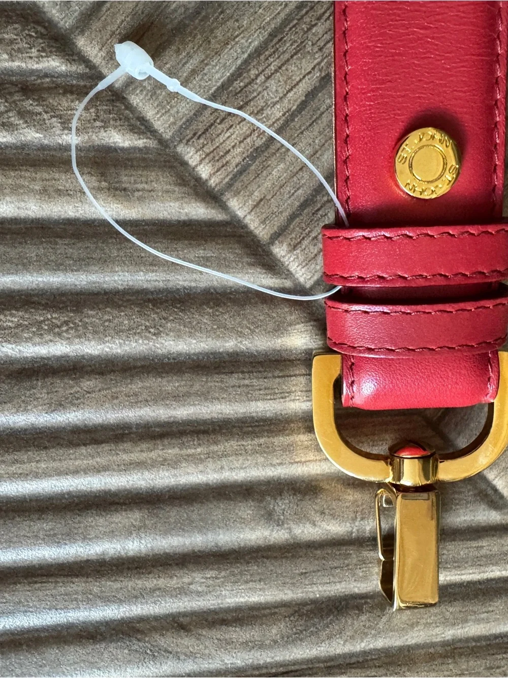 St. John Red Leather Belt with Gold Signature Interlock Size S
